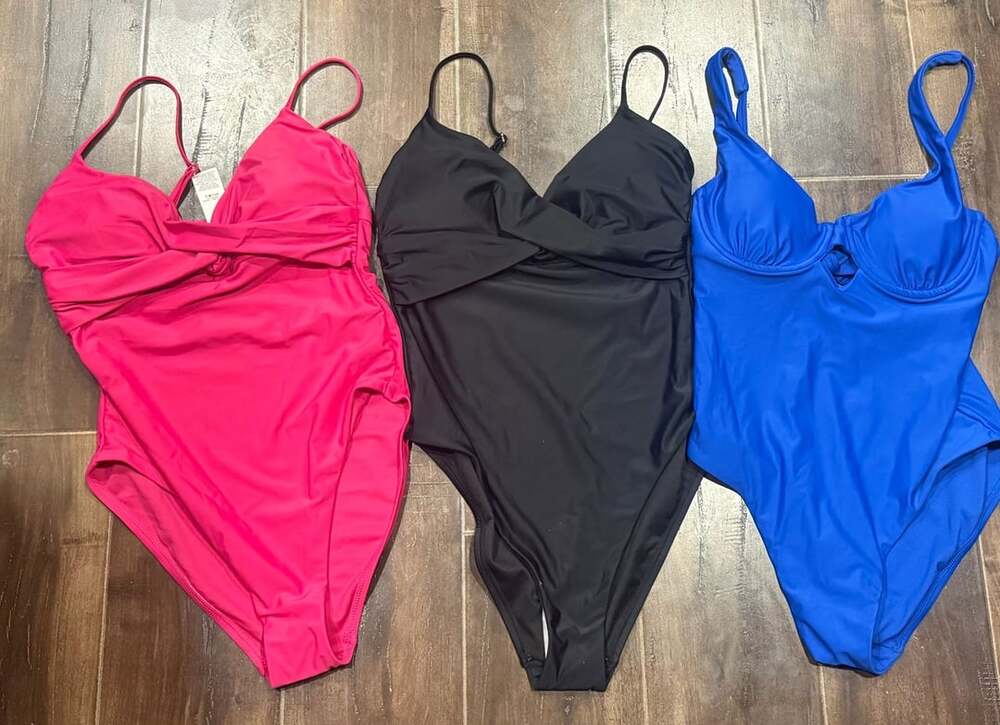 Time and Tru One-Piece Swimsuit Lot of 3 (Pink, Black, Blue)